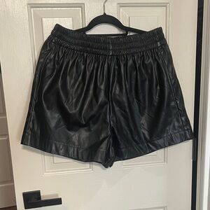 entro Black Faux Leather Elastic Waist Shorts